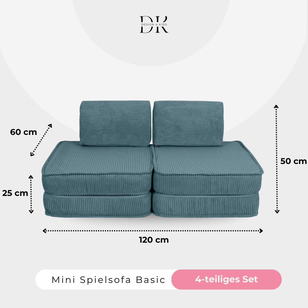 Design4Kids Mini Spielsofa Jewel Cord Basic Ocean Blue