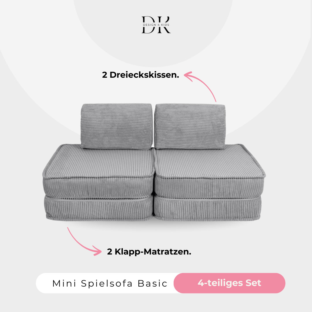 Design4Kids Mini Spielsofa Jewel Cord Basic Marble Grey