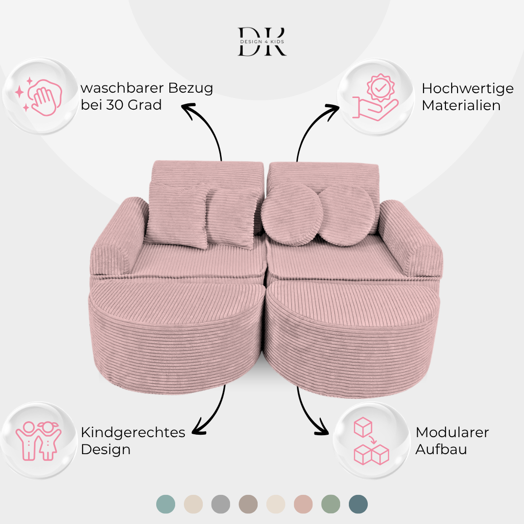 Design4Kids Mini Spielsofa Jewel Cord Max Powder Rose