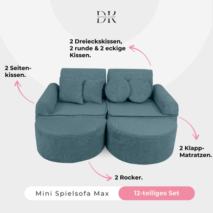 Design4Kids Mini Spielsofa Jewel Cord Max Ocean Blue