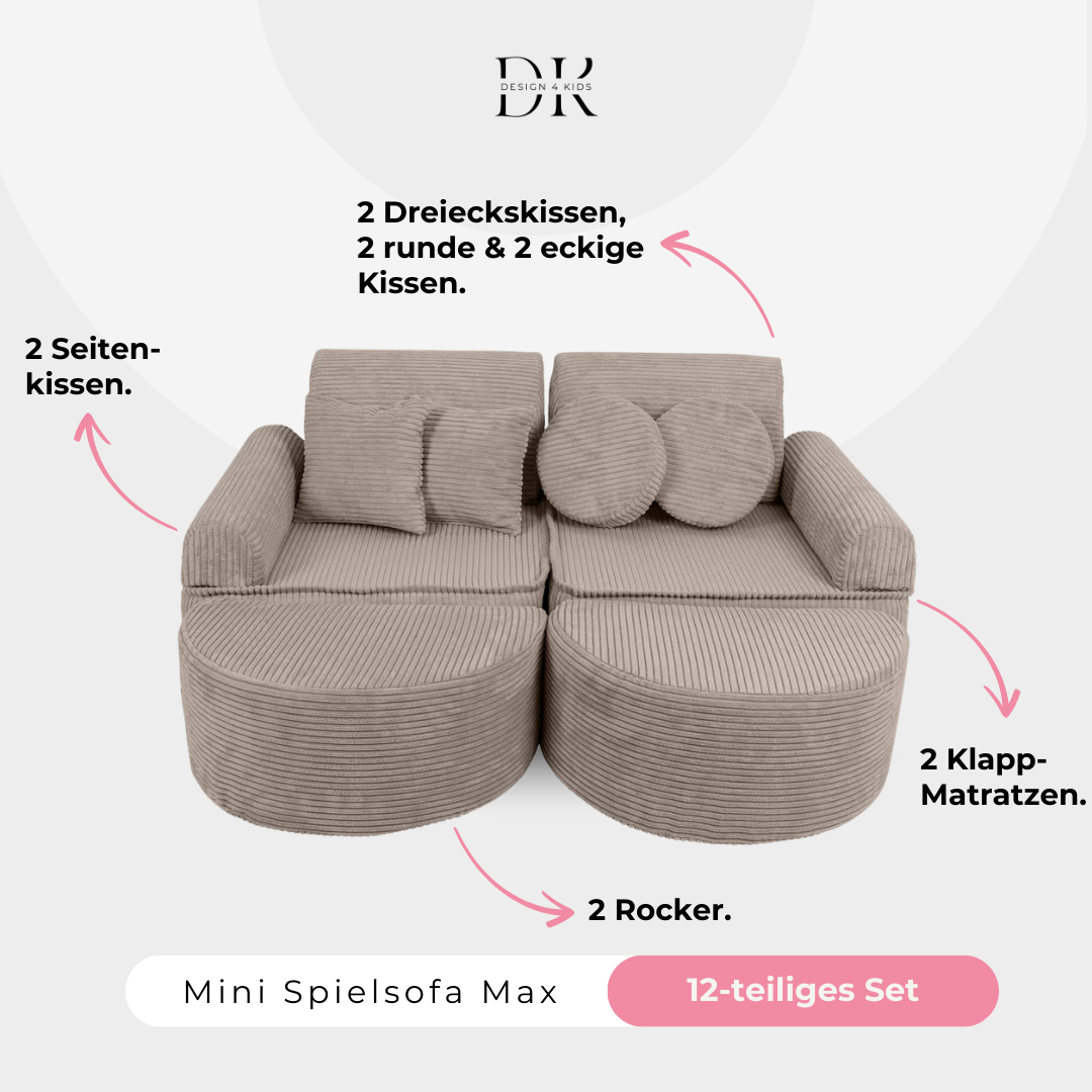 Design4Kids Mini Spielsofa Jewel Cord Max Hazelnut Taupe