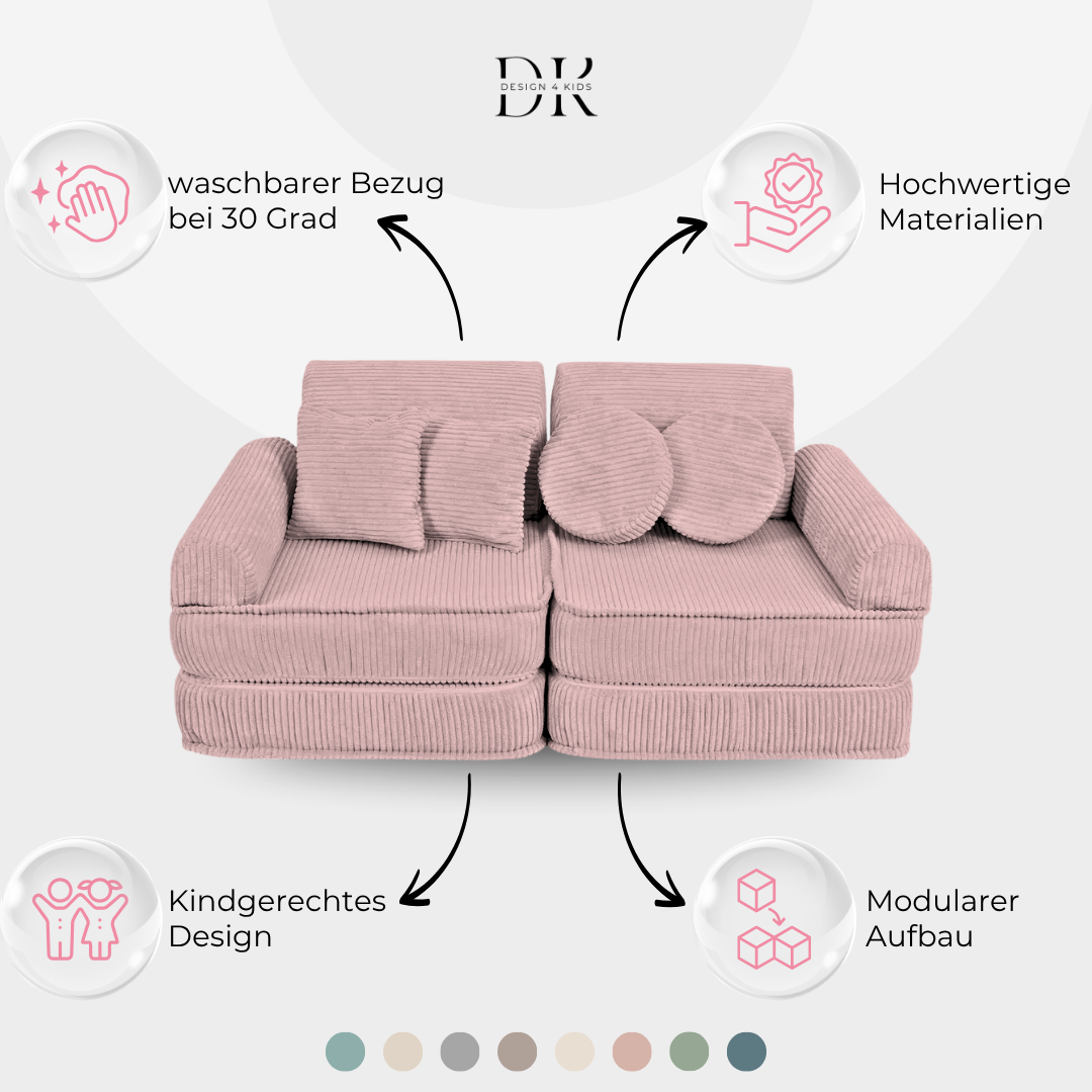 Design4Kids Mini Spielsofa Jewel Cord Plus Powder Rose