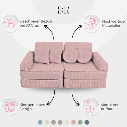 Design4Kids Mini Spielsofa Jewel Cord Plus Powder Rose