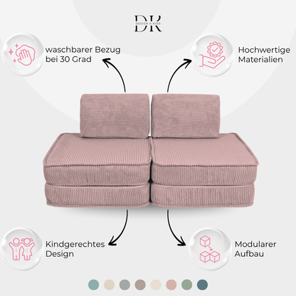 Design4Kids Mini Spielsofa Jewel Cord Basic Powder Rose