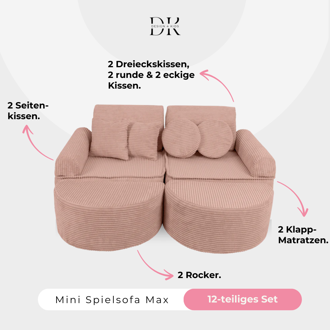 Design4Kids Mini Spielsofa Jewel Cord Max Blushed Rose
