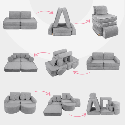Design4Kids Mini Spielsofa Jewel Cord Basic Marble Grey