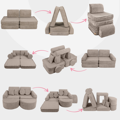 Design4Kids Mini Spielsofa Jewel Cord Basic Hazelnut Taupe