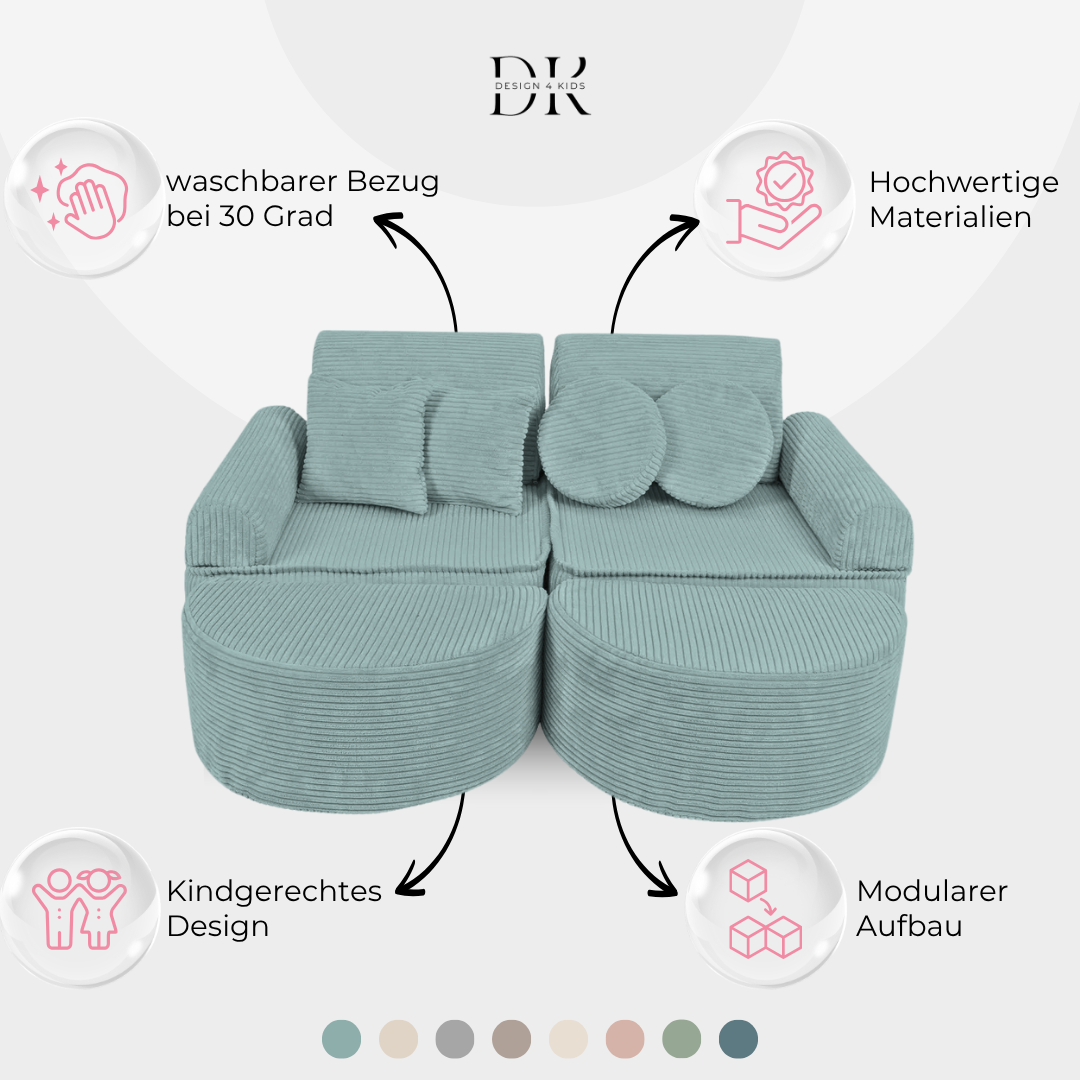Design4Kids Mini Spielsofa Jewel Cord Max Cozy Mint