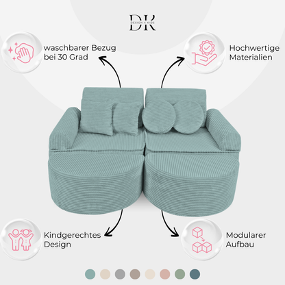 Design4Kids Mini Spielsofa Jewel Cord Max Cozy Mint
