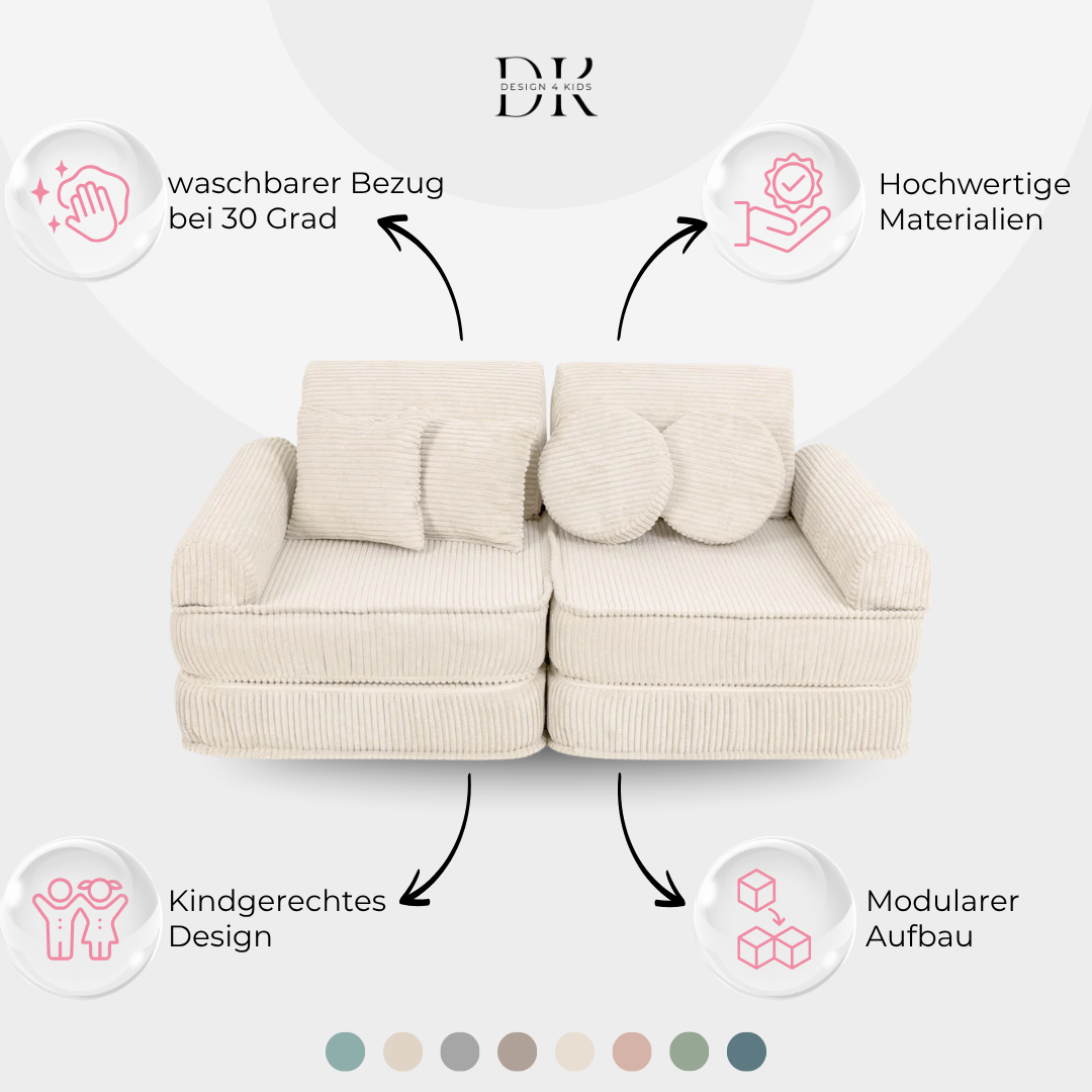 Design4Kids Mini Spielsofa Jewel Cord Plus Almond Beige