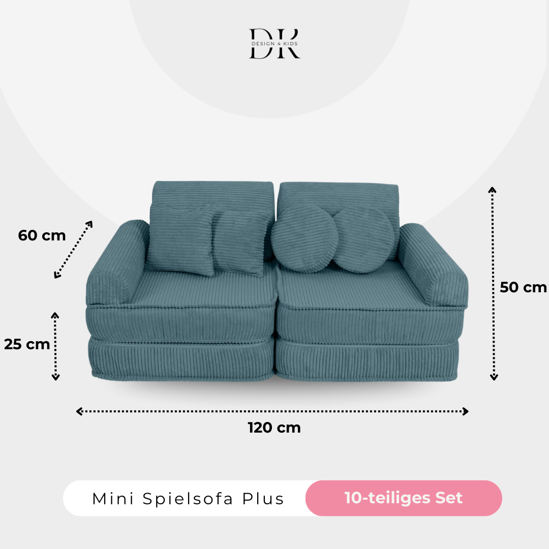 Design4Kids Mini Spielsofa Jewel Cord Plus Ocean Blue