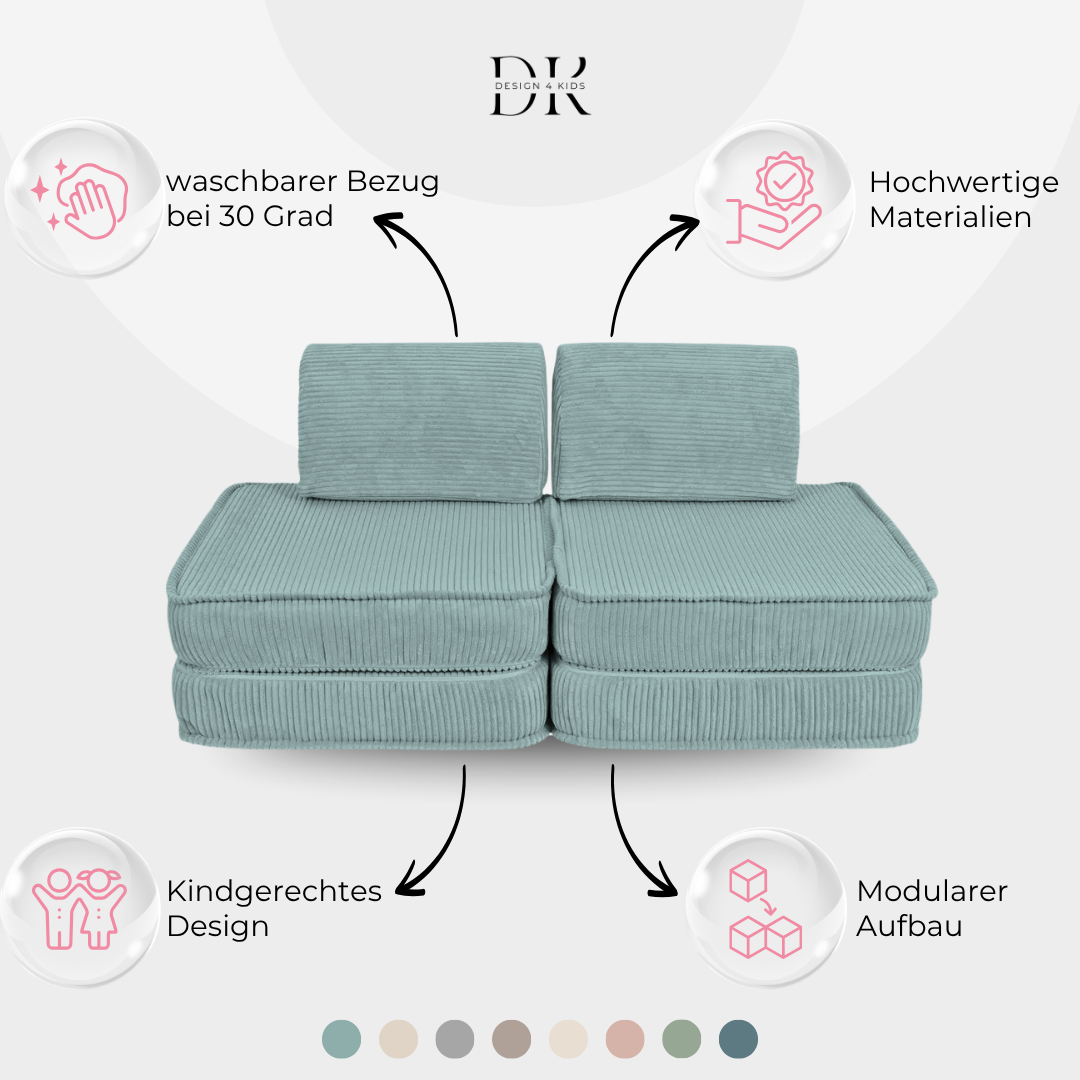 Design4Kids Mini Spielsofa Jewel Cord Basic Cozy Mint