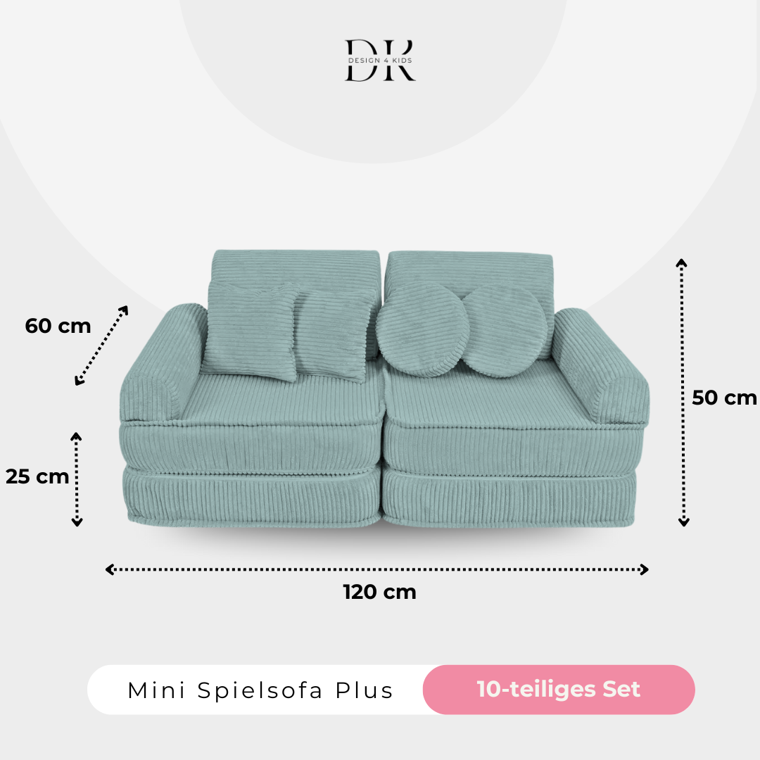 Design4Kids Mini Spielsofa Jewel Cord Plus Cozy Mint