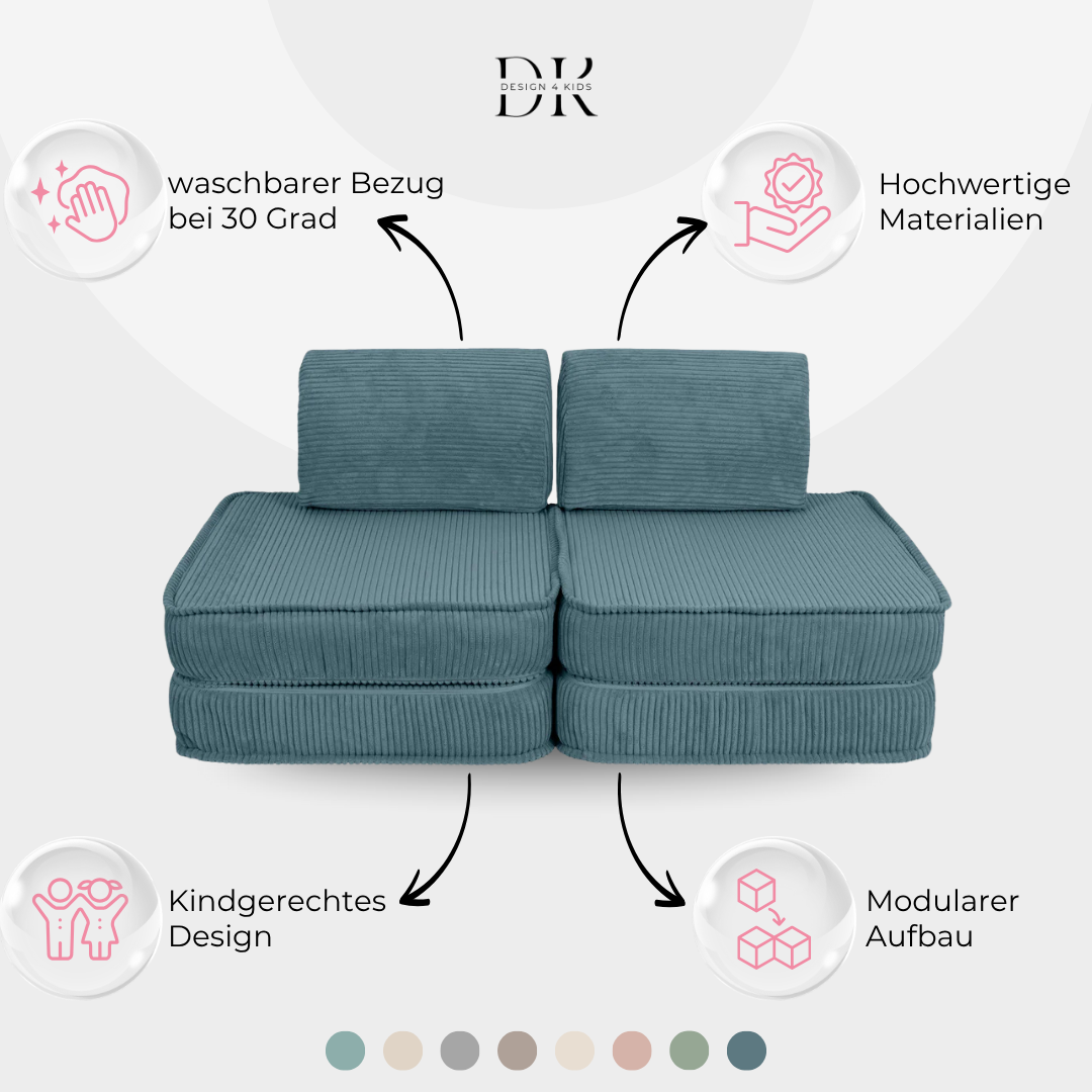 Design4Kids Mini Spielsofa Jewel Cord Basic Ocean Blue