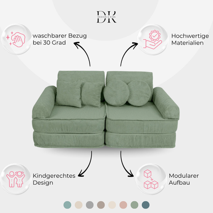 Design4Kids Mini Spielsofa Jewel Cord Plus Classic Olive