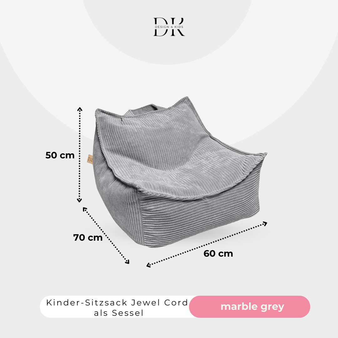 Design4Kids Kindersessel Jewel Cord eckig Marble Grey