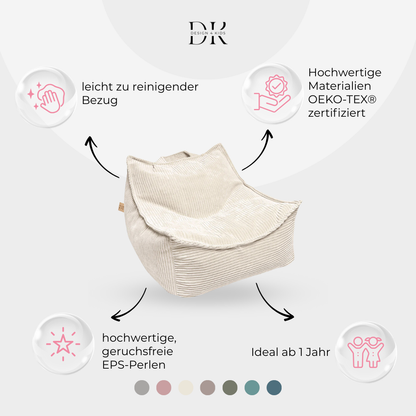 Design4Kids Kindersessel Jewel Cord eckig Almond Beige