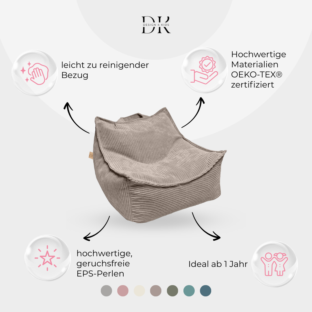 Design4Kids Kindersessel Jewel Cord eckig Hazelnut Taupe