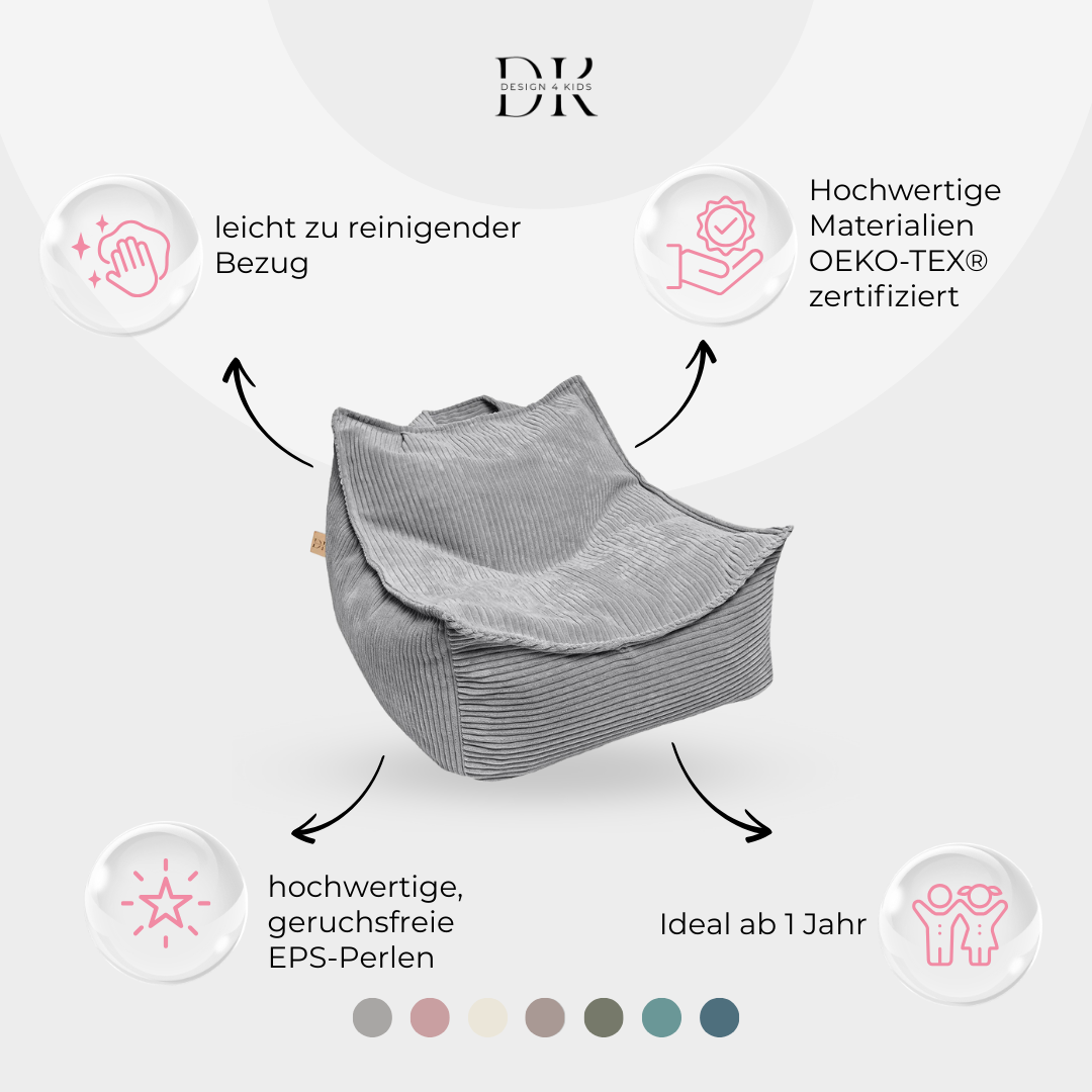 Design4Kids Kindersessel Jewel Cord eckig Marble Grey