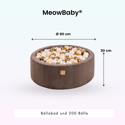 MeowBaby Bällebad Ästhetik Cord 90x30 cm – Braun