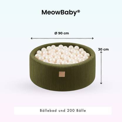 MeowBaby Bällebad Ästhetik Cord 90x30 cm – Khaki