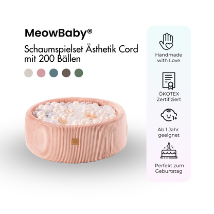 MeowBaby Bällebad Ästhetik Cord 90x30 cm – Powder Pink