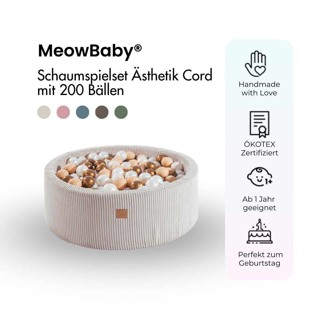 MeowBaby Bällebad Ästhetik Cord 90x30 cm – Ecru/Beige