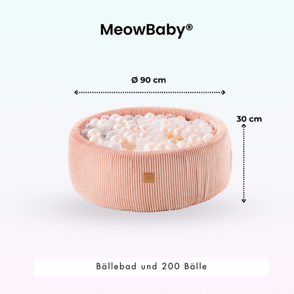 MeowBaby Bällebad Ästhetik Cord 90x30 cm – Powder Pink