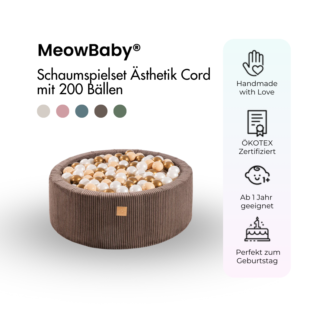 MeowBaby Bällebad Ästhetik Cord 90x30 cm – Braun