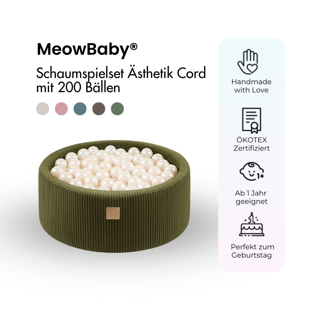 MeowBaby Bällebad Ästhetik Cord 90x30 cm – Khaki