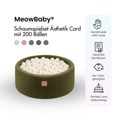 MeowBaby Bällebad Ästhetik Cord 90x30 cm – Khaki