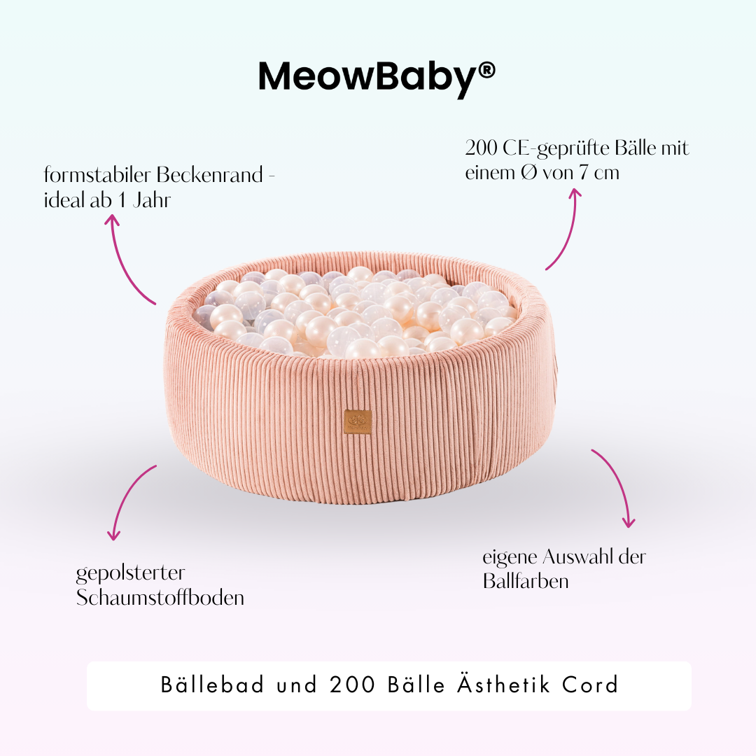MeowBaby Bällebad Ästhetik Cord 90x30 cm – Powder Pink