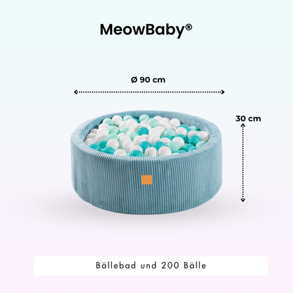 MeowBaby Bällebad Ästhetik Cord 90x30 cm – Türkis
