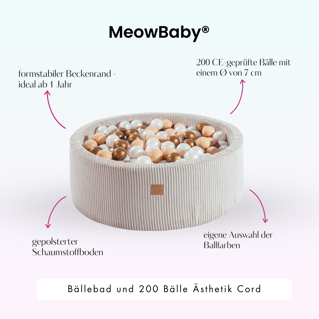 MeowBaby Bällebad Ästhetik Cord 90x30 cm – Ecru/Beige
