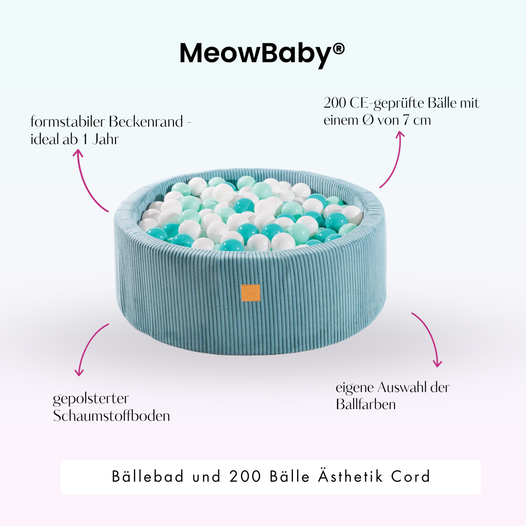 MeowBaby Bällebad Ästhetik Cord 90x30 cm – Türkis
