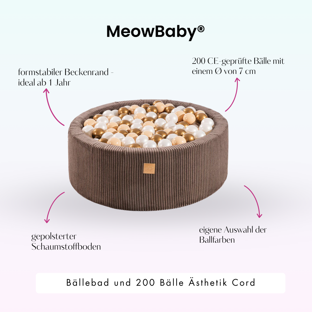 MeowBaby Bällebad Ästhetik Cord 90x30 cm – Braun