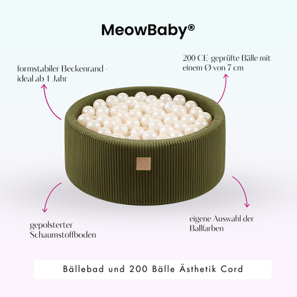 MeowBaby Bällebad Ästhetik Cord 90x30 cm – Khaki