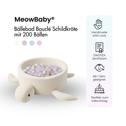 MeowBaby Bällebad Schildkröte Shelly Bouclé – creme/weiß