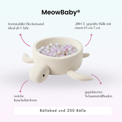MeowBaby Bällebad Schildkröte Shelly Bouclé – creme/weiß