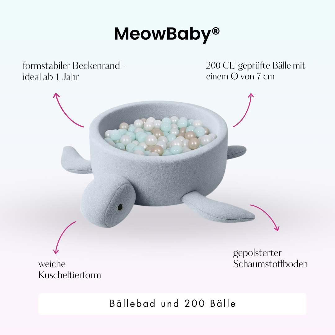 MeowBaby Bällebad Schildkröte Shelly Bouclé – hellblau