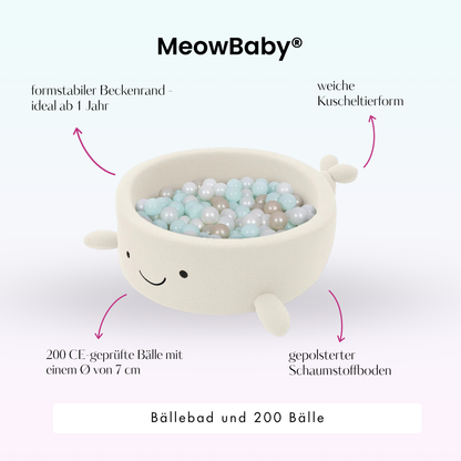 MeowBaby Bällebad kleiner Wal Shelly Bouclé – creme/weiß