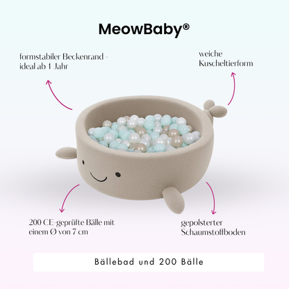 MeowBaby Bällebad kleiner Wal Shelly Bouclé – taupe