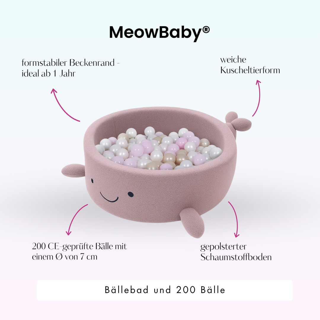 MeowBaby Bällebad kleiner Wal Shelly Bouclé – hellrosa