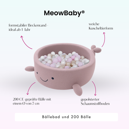 MeowBaby Bällebad kleiner Wal Shelly Bouclé – hellrosa