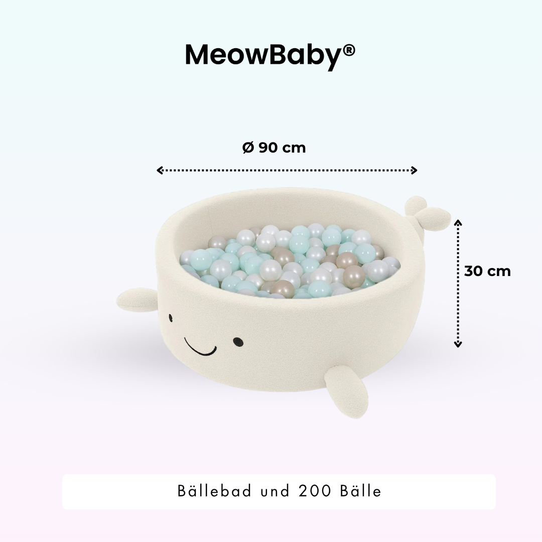 MeowBaby Bällebad kleiner Wal Shelly Bouclé – creme/weiß