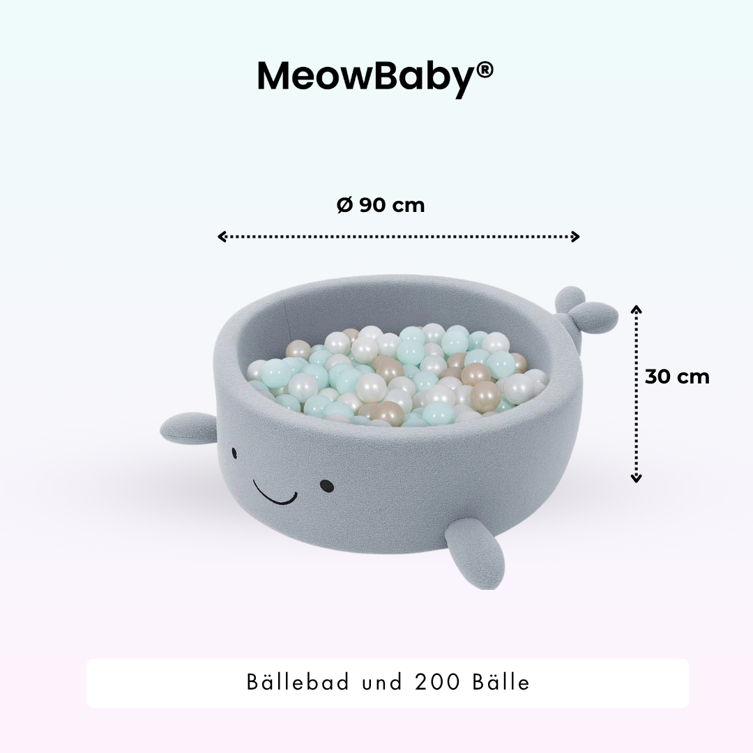 MeowBaby Bällebad kleiner Wal Shelly Bouclé – hellblau
