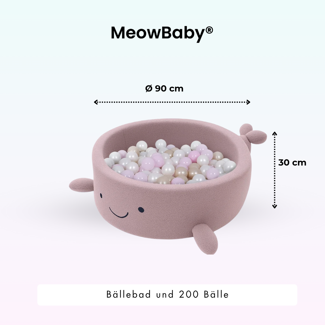 MeowBaby Bällebad kleiner Wal Shelly Bouclé – hellrosa