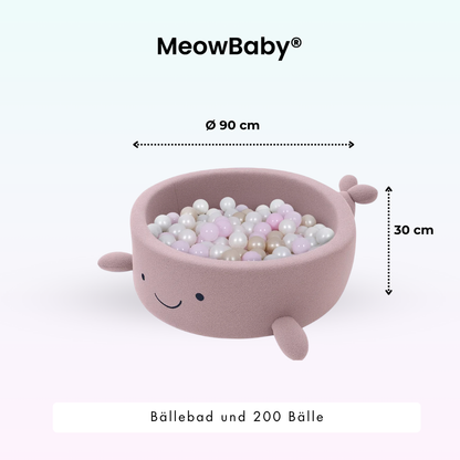 MeowBaby Bällebad kleiner Wal Shelly Bouclé – hellrosa