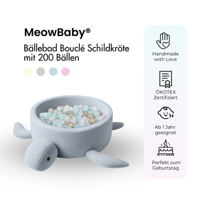 MeowBaby Bällebad Schildkröte Shelly Bouclé – hellblau