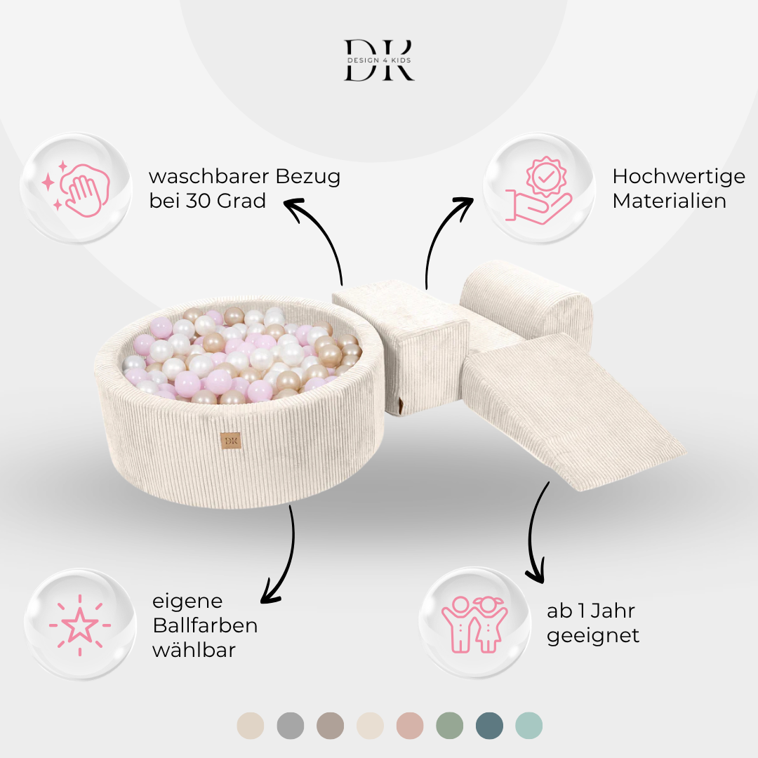 Design4Kids Schaumspielset Jewel Cord mit Bällebad und 200 Bällen Almond Beige